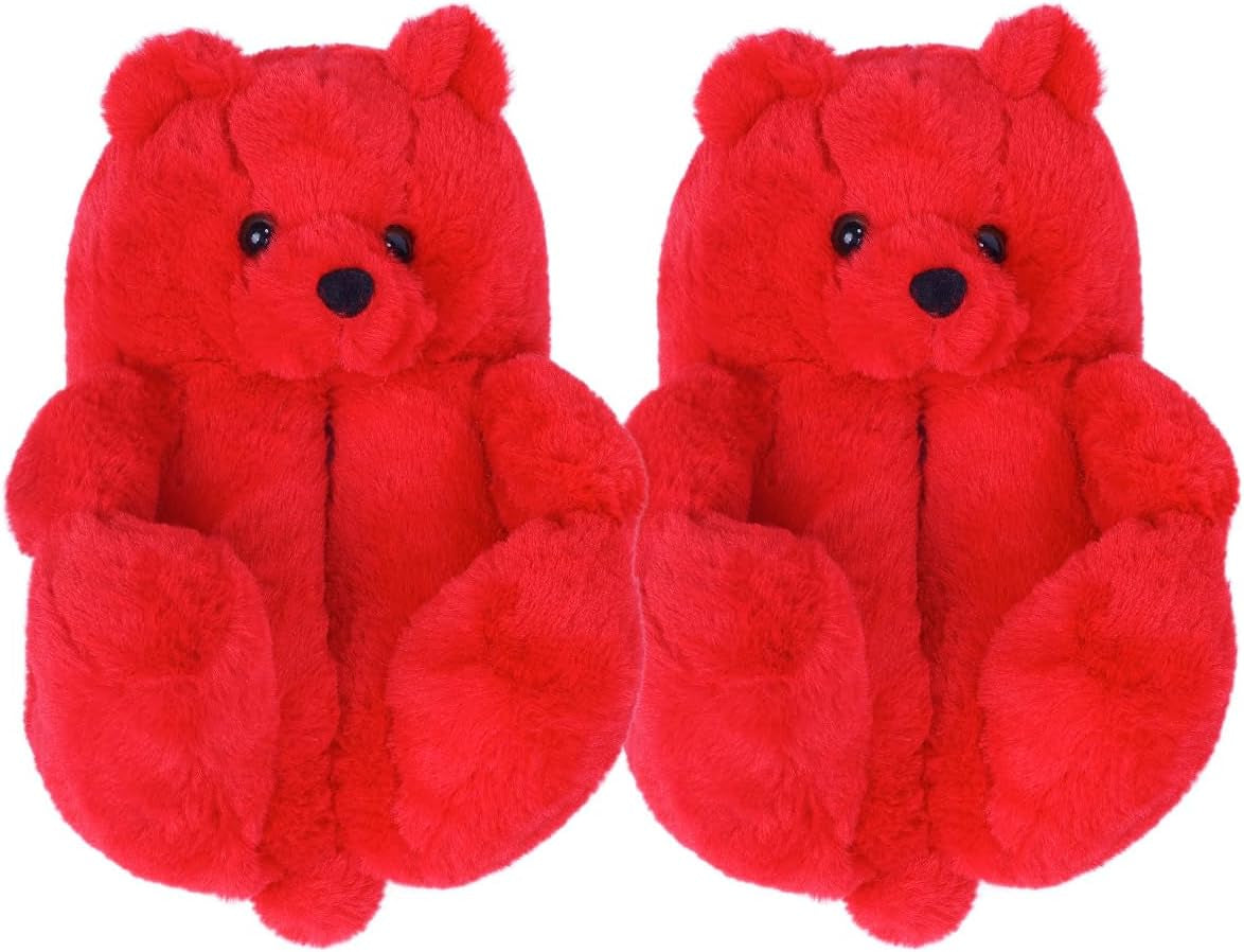 Alayger Women'S Plush Teddy Bear Slippers Home Indoor Soft Anti-Slip Cute Winter Warm Floor Shoes Slippers Cartoon