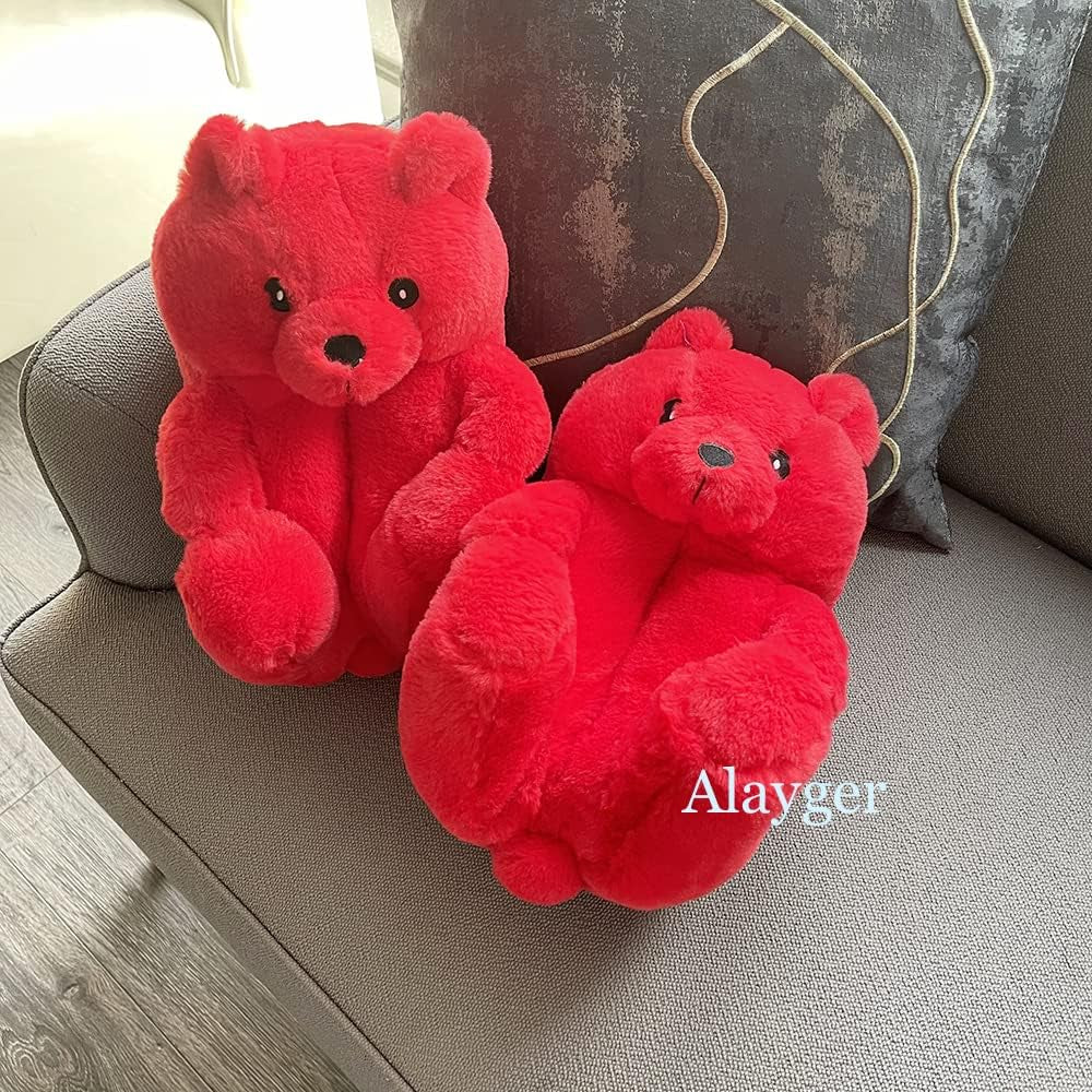 Alayger Women'S Plush Teddy Bear Slippers Home Indoor Soft Anti-Slip Cute Winter Warm Floor Shoes Slippers Cartoon